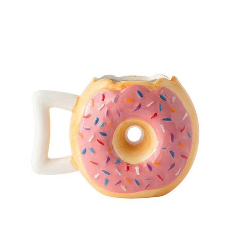 custom porcelain milk mug cup Ceramic Chocolate Syrup Coffee Coco pink Donut shaped Mug