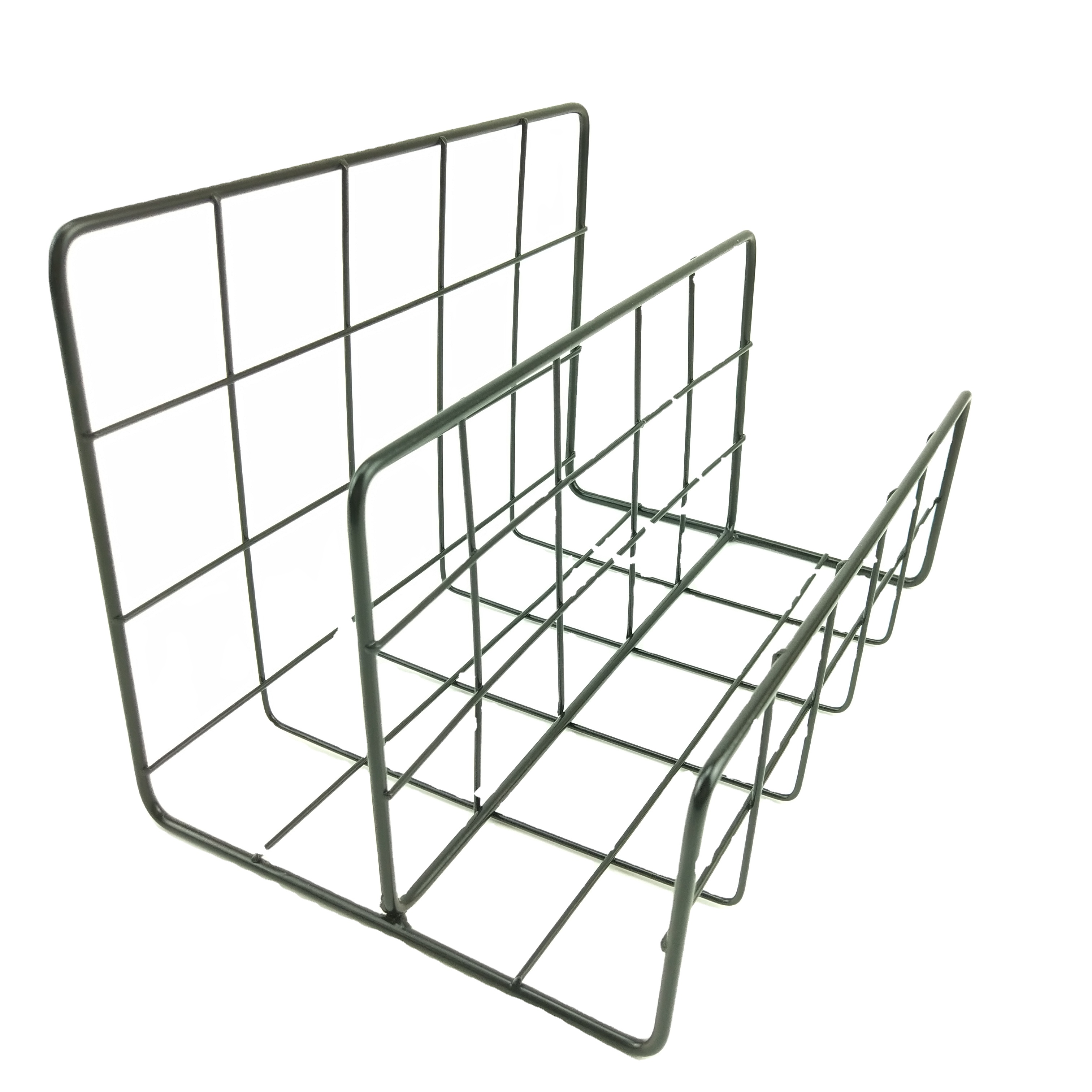 Black Metal School Office Supplies Desk Organizer Magazine Holder with 3 Storage Slots Mail Holder