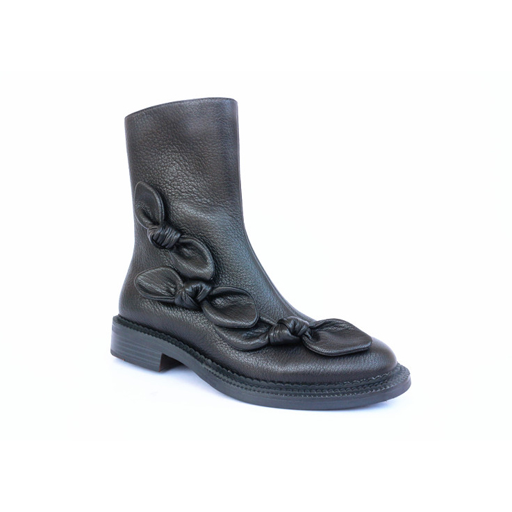 2021 Wholesale Women Winter Leather Bowknot Ladies Low Heel Chelsea Elegan Ankle Boots Shoes