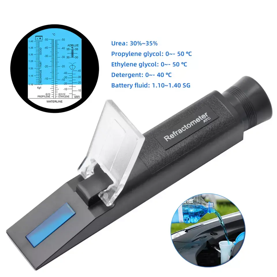 New Handheld Fluid Glycol Antifreeze Refractometer 4 In 1 Engine Antifreeze Point Car Battery ATC Tester
