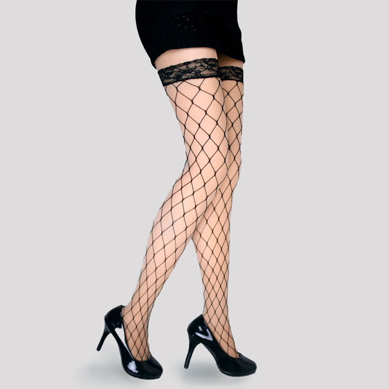 Sexy Women's Ladies plus size Fence Anime Net Longe Stockings Lace Fishnet Thigh-Highs Sheer Silk High Socks Hollow Plaid Design