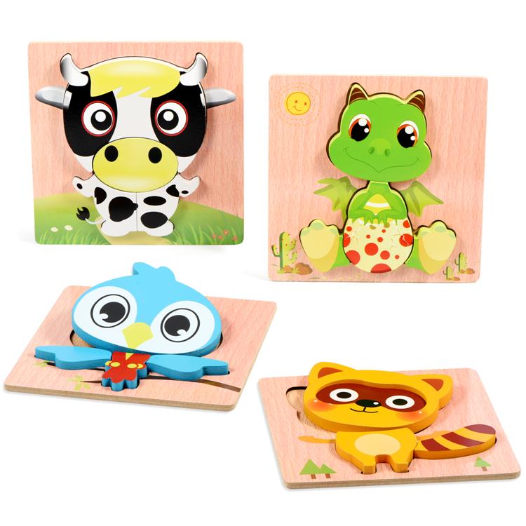 Wooden Animal Jigsaw Puzzle Puzzles Set 3D Interlocking Wood Games