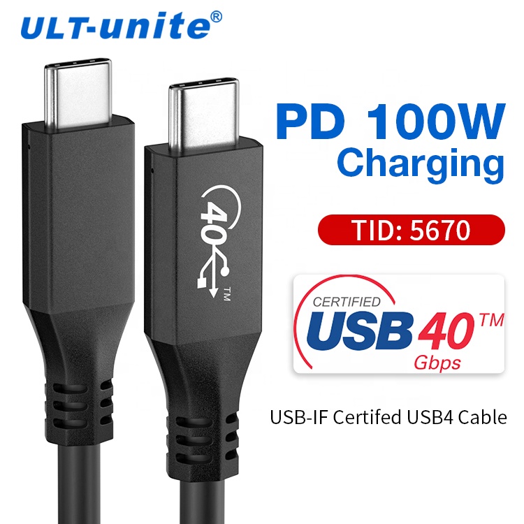 Ульт-unite USB-IF Сертифицированный 0,8 м USB4 кабель порта Thunderbolt 3 40 Гбит/с PD3.0 100 Вт солнечной зарядки полнофункциональный USB-C для USB-C шнур
