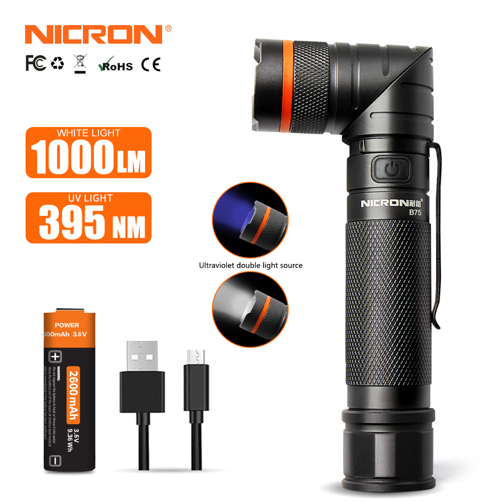 NICRON-Перезаряжаемый Поворотный фонарик с УФ-излучением, промышленный фонарик, B75, высокое качество, поставщик Гуандун
