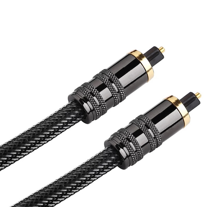 OEM ODM High Standard Gold Plated Metal Zinc Alloy Shell Nylon Braided Optic Fiber Optical Audio Cable Toslink