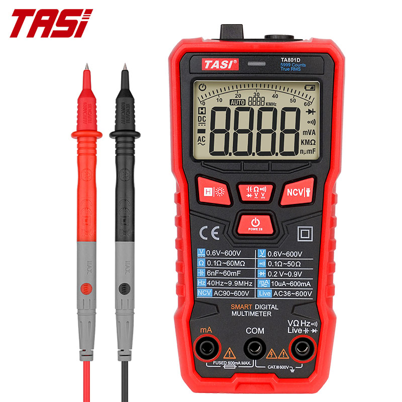 TASI TA801D мультиметр Цифровые Смарт-мультиметр Ture измерения среднеквадратичного значения переменного тока DC 600V 600mA бесконтактная проверка напряжения переменного Авто Диапазон Ом Гц напряжения диода 5999 счетчик