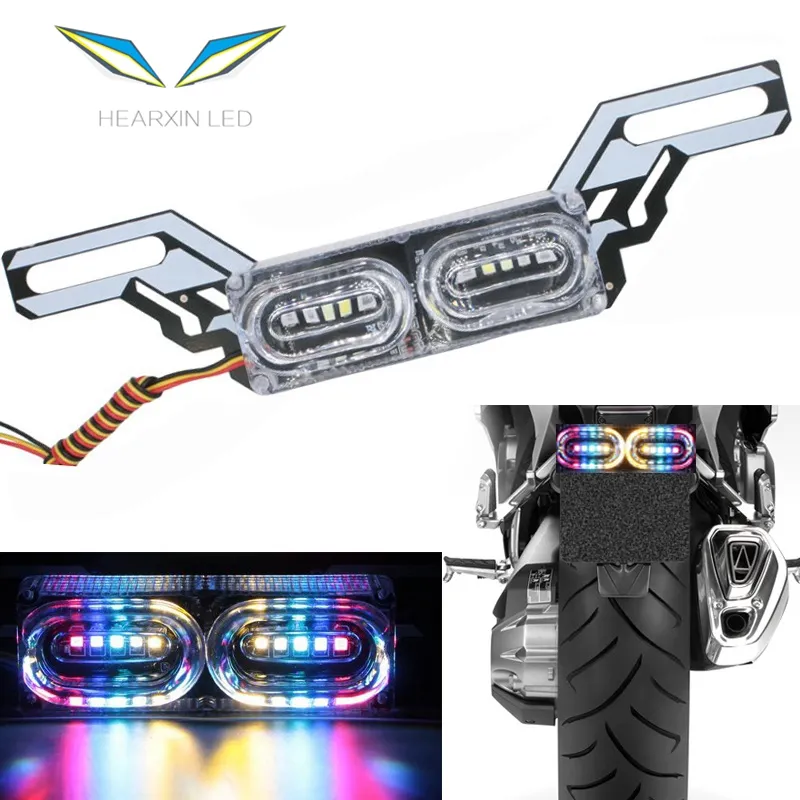 Motorcycle DRL Strobe brake Lamp LED Flash Stop Light flow RGB colorful LED License Plate tai emergency warning day light