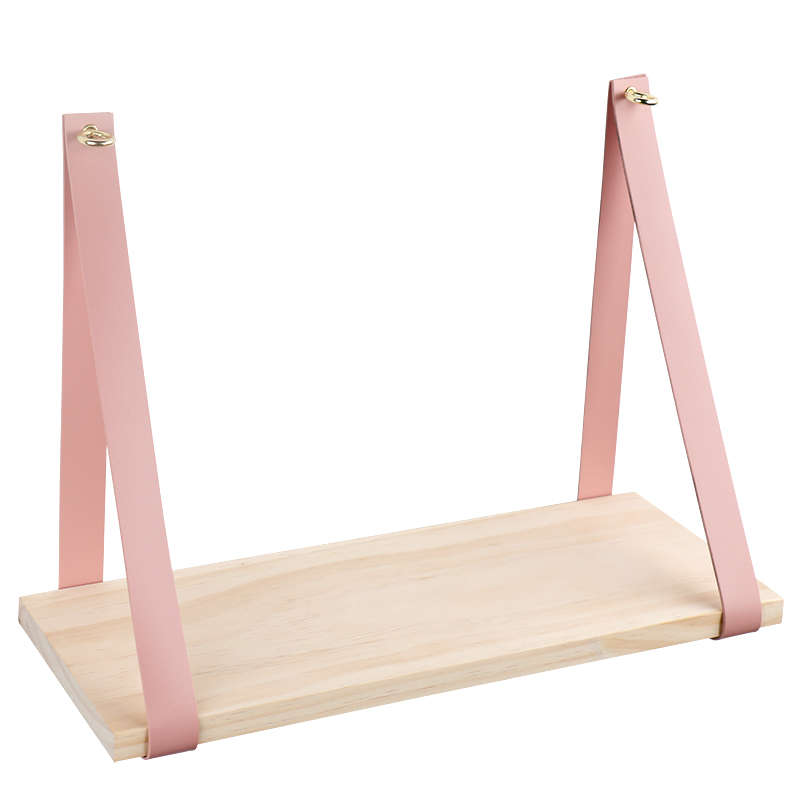 Leather Strap Wooden Wall Shelves Floating Shelves Wall Mounted Wooden Wall Shelf