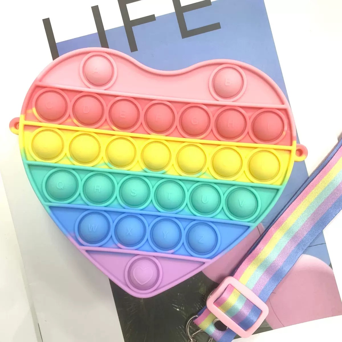 Rainbow Unicorn Crossbody/Shoulder Pop itting Bag Fidget Sensory Toy Push Bubble Poppers Cute Pop itting Bubble Purse for Girls
