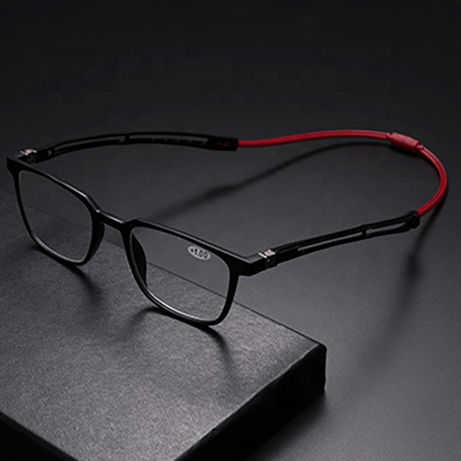 Sunbest Eyewear 9002 Fashion Newest Magnetic Neck Hang Presbyopic Glasses Flexible TR90 Square Frame Reading Glasses
