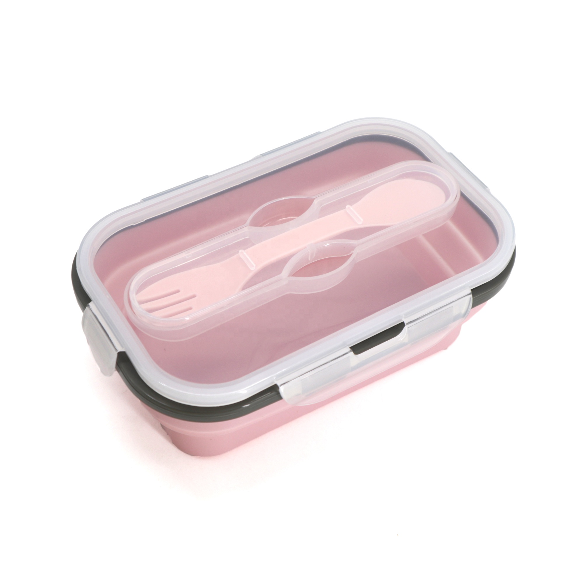 Custom Color BPA Free Food Storage Container Leakproof Meal Prep Container Silicone Collapsible Lunch Box with Utensils