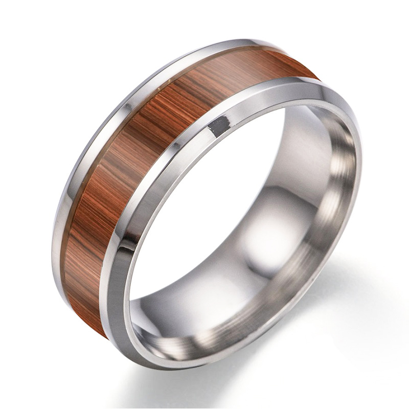 Sentai Couple Vintage Wedding Rings Silver Stainless Steel Rings With Wood Jewelry Sets Wood Rings For Men