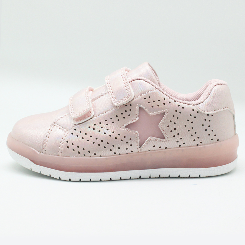 Girl fashion sneaker light-up trainer lowtop cusual children shoes with star and hook loop from VISTA