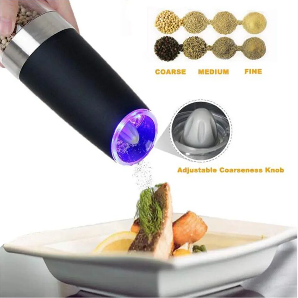 Professional Stainless Steel Mill Electric Automatic Operated Spice Salt and Pepper Grinder Grinder Shaker Mills LED Light Mills