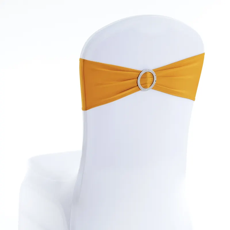 Chair Bands with Buckle Gold Spandex Chair Cover Sashes for Wedding Banquet Party Event Decoration Gold Color Stretch