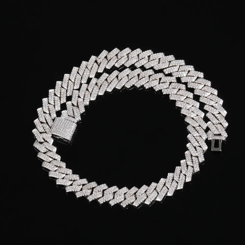 Iced Out 13mm Mens Miami Cuban Link Necklace Hip Hop Lad Diamond Bling Prong Cuban Chain