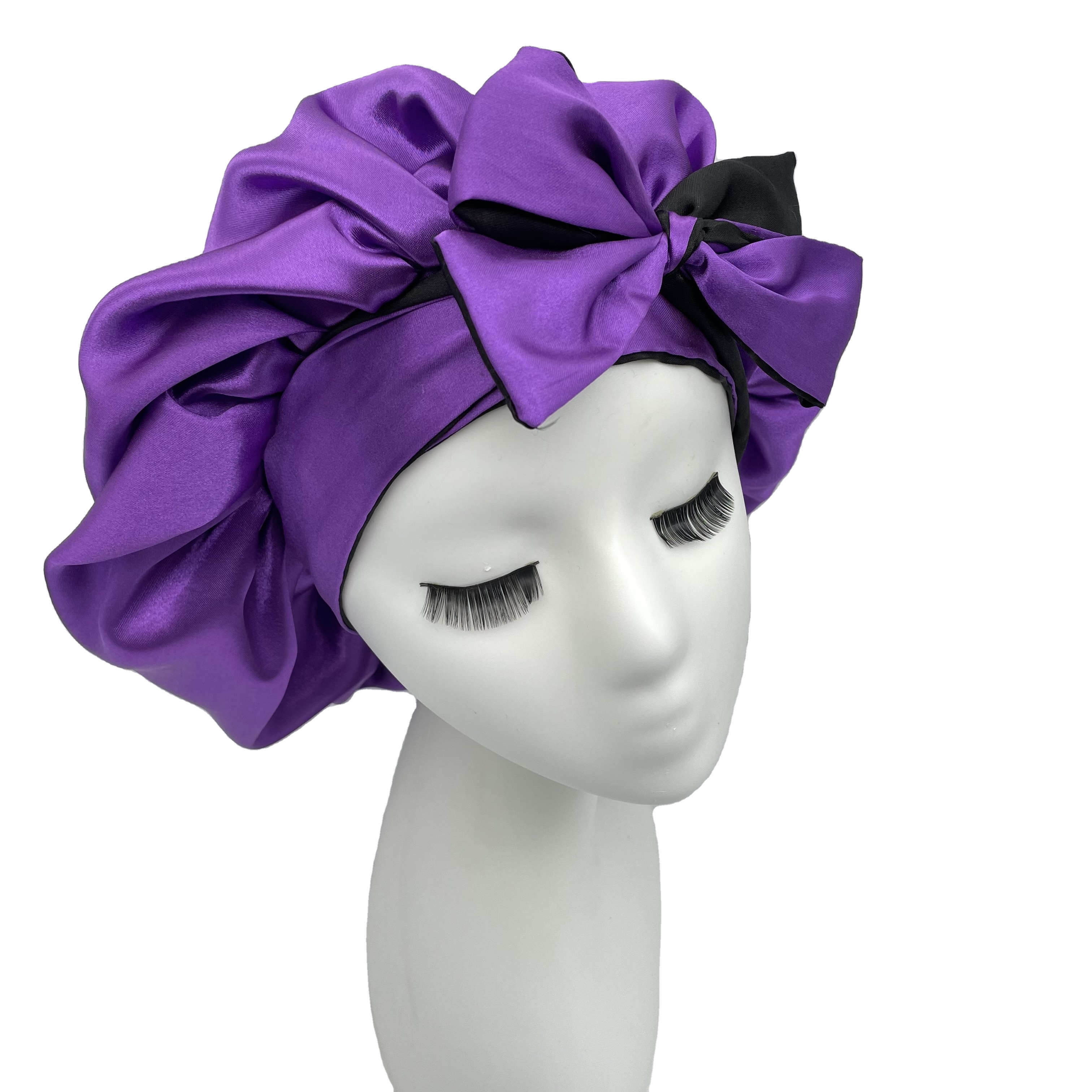 hot selling new design reversible bonnet with tie band silk bonnets for hair satin wraps bonnet