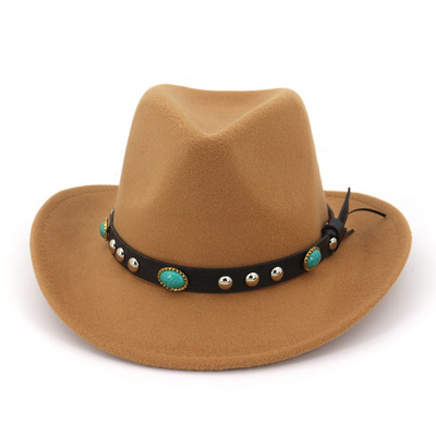 HT-0315 High Quality Best Selling Felt Cowboy Hat Stone Brown Red Couple Fedora Women Party Cowboy Hat