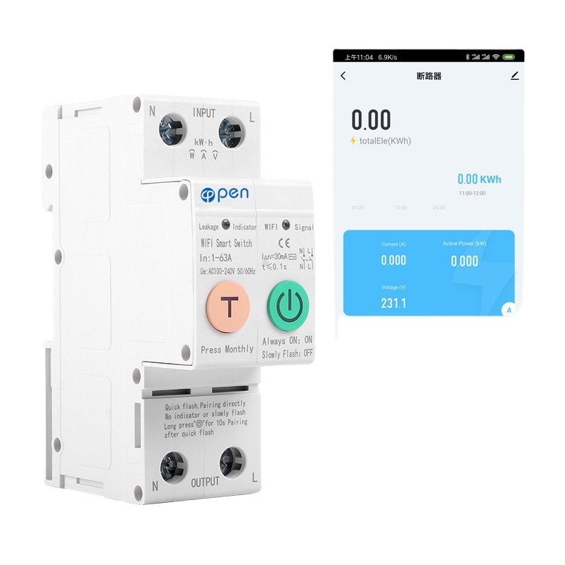 Open Electric 2P WIFI Tuya remote control energy monitoring smart Switch for Smart home tuya app