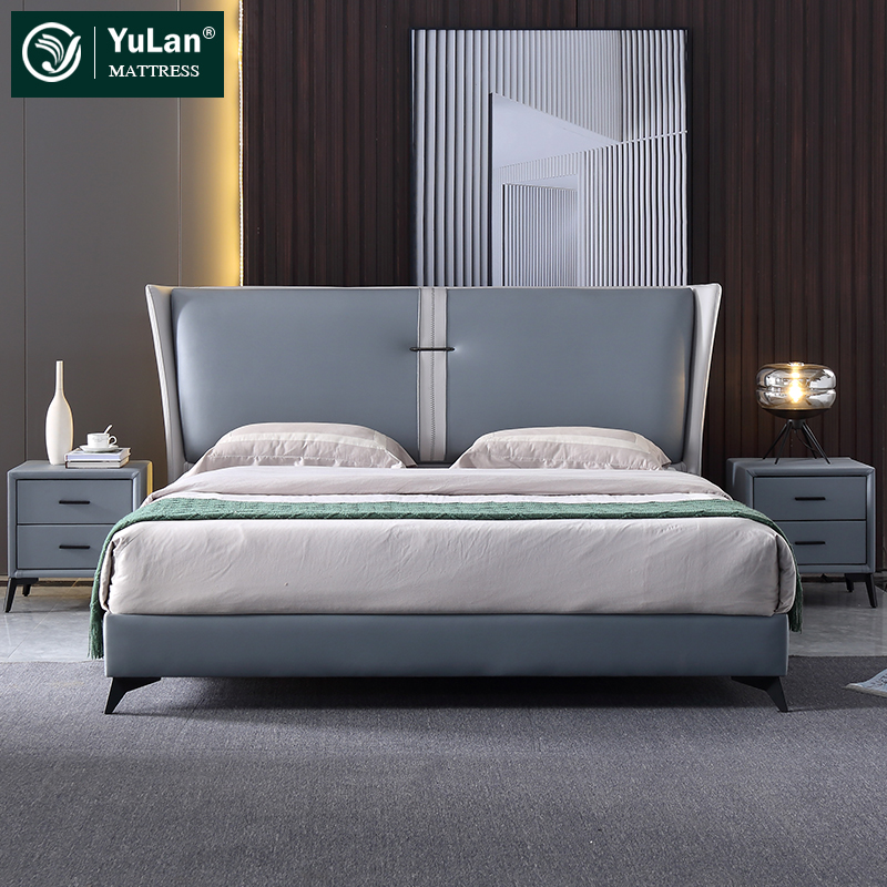 wholesale Italy style modern bedroom genuine leather king size beds