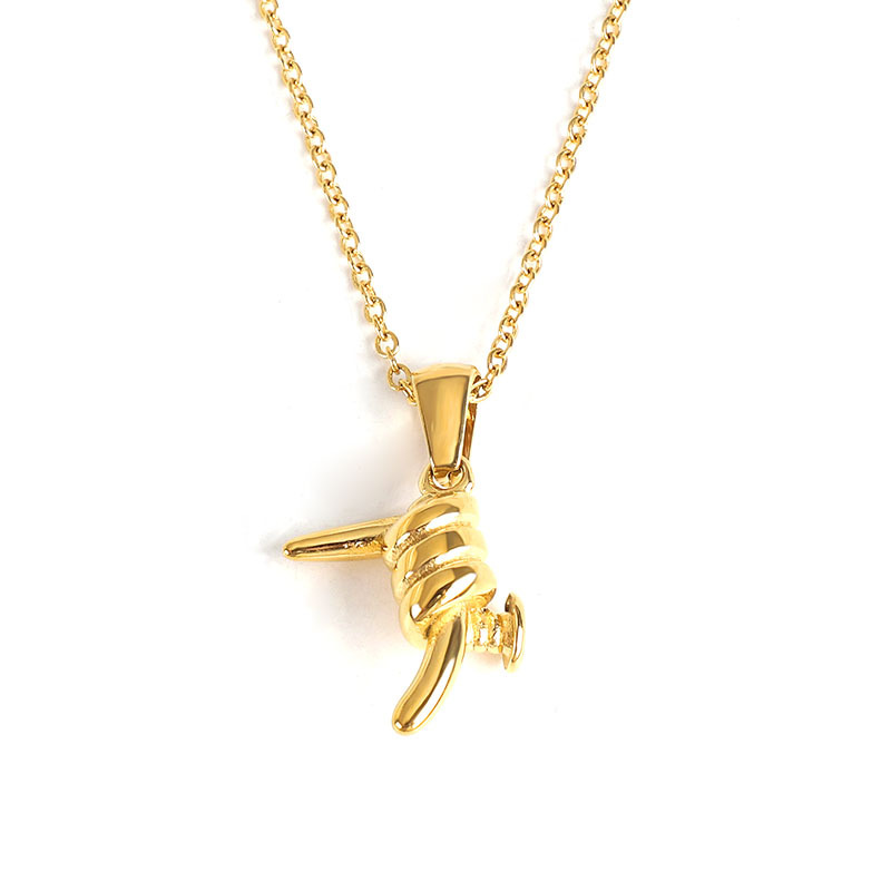 Wholesale Women 18K Gold Plated Stainless Steel OX Horn Screw Hand Power Fist like Twisted Barbed Wire Pendant Necklace