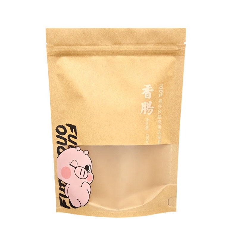 custom ziplock bag with window brown tea printed kraft candy stand up sealable pouch printed for coffee gift kraft paper bag