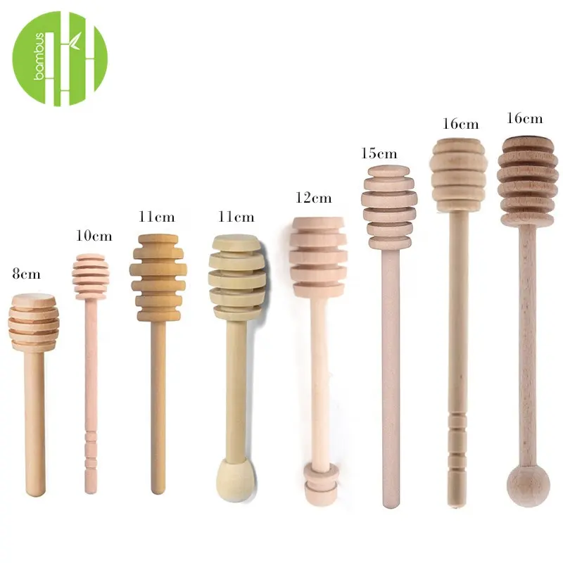 Bambus Wholesale Mini Customize Individually Wrapped Honey Spoon Stick Wooden Honey Dipper With Custom Logo