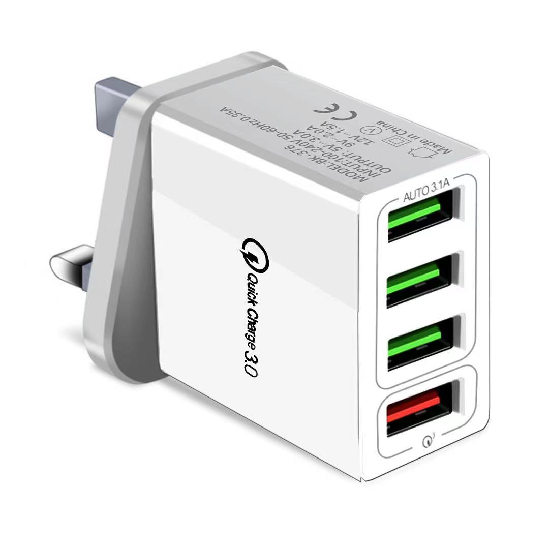 4-Port USB Fast Charging 3.0 Portable Wall Mount Mobile Charger USB Fast Charger Adapter EU US UK Charger Plug for iPhone sumsun