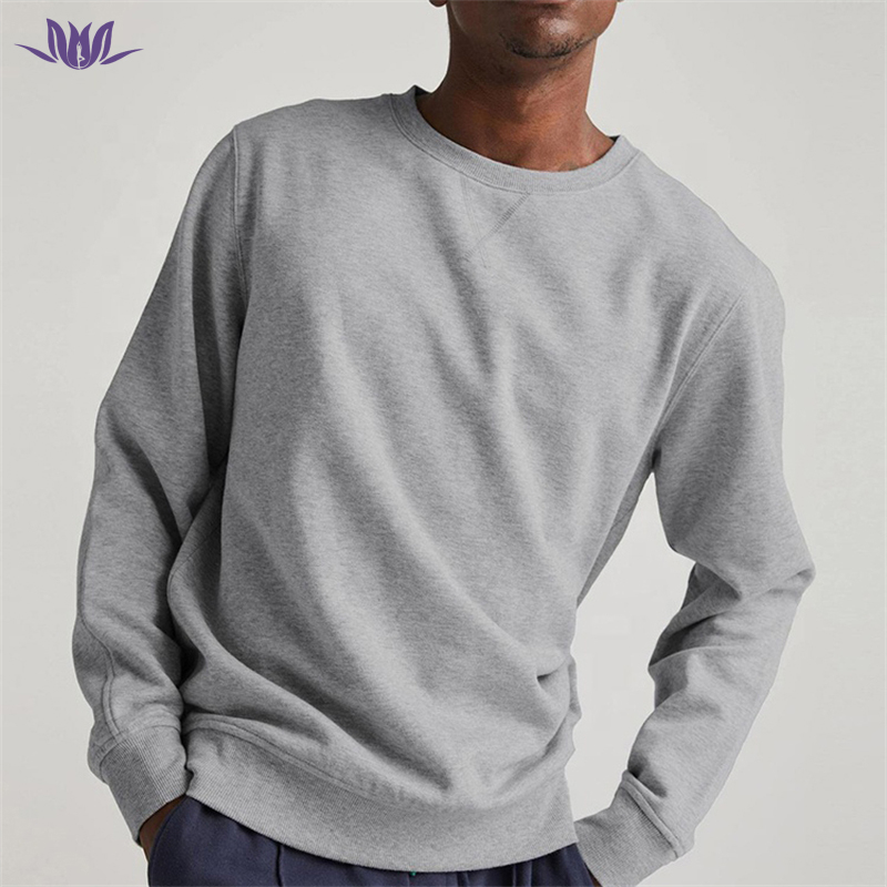 2021 China Manufacturer Cotton Blend Stock 300gms Custom Fleece Gray Printed Crewneck Sweatshirt Men