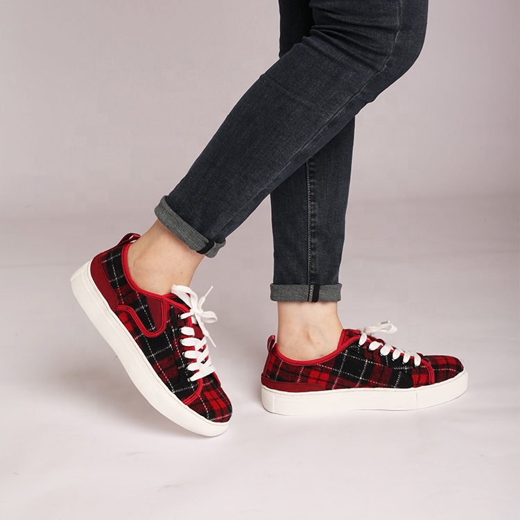 Girls All-Match Retro Plaid Sneakers Large Size Flat-Heeled Women's Sneakers