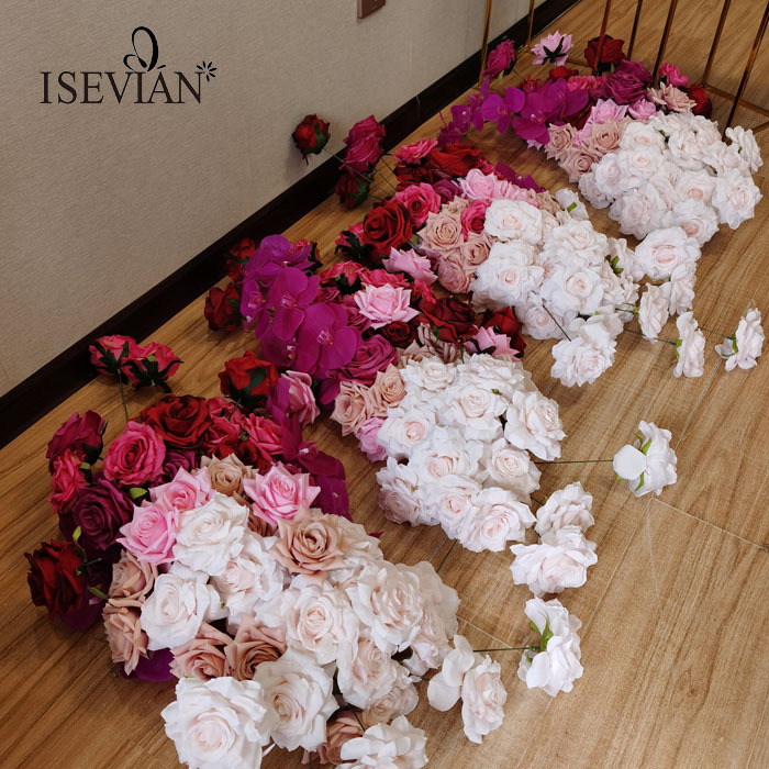 ISEVIAN Big pink flower runner rose wedding background flower runner