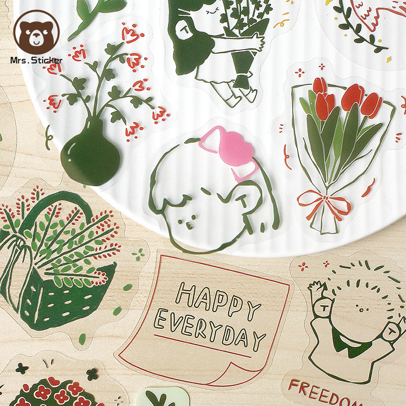 40pcs/pack Cute Cartoon PVC Plant Journals Stickers Kawaii Retro Planner Stickers DIY Handmade Decorative Scrapbook,Album,Diary