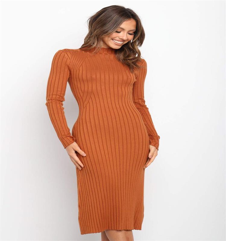 trending products 2021 new design knitwear long sleeves long length body fitting women club autumn winter dress sweater