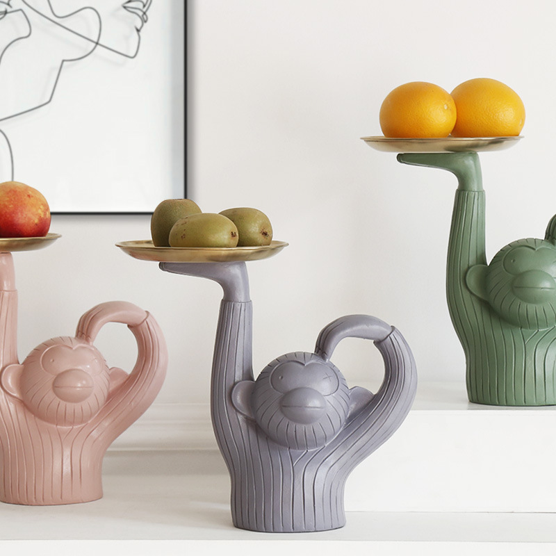 Скандинавский креативный полимерный Декор Morandi, цветной поднос для хранения обезьяны в гостиной, персонализированный поднос для хранения входных ключей