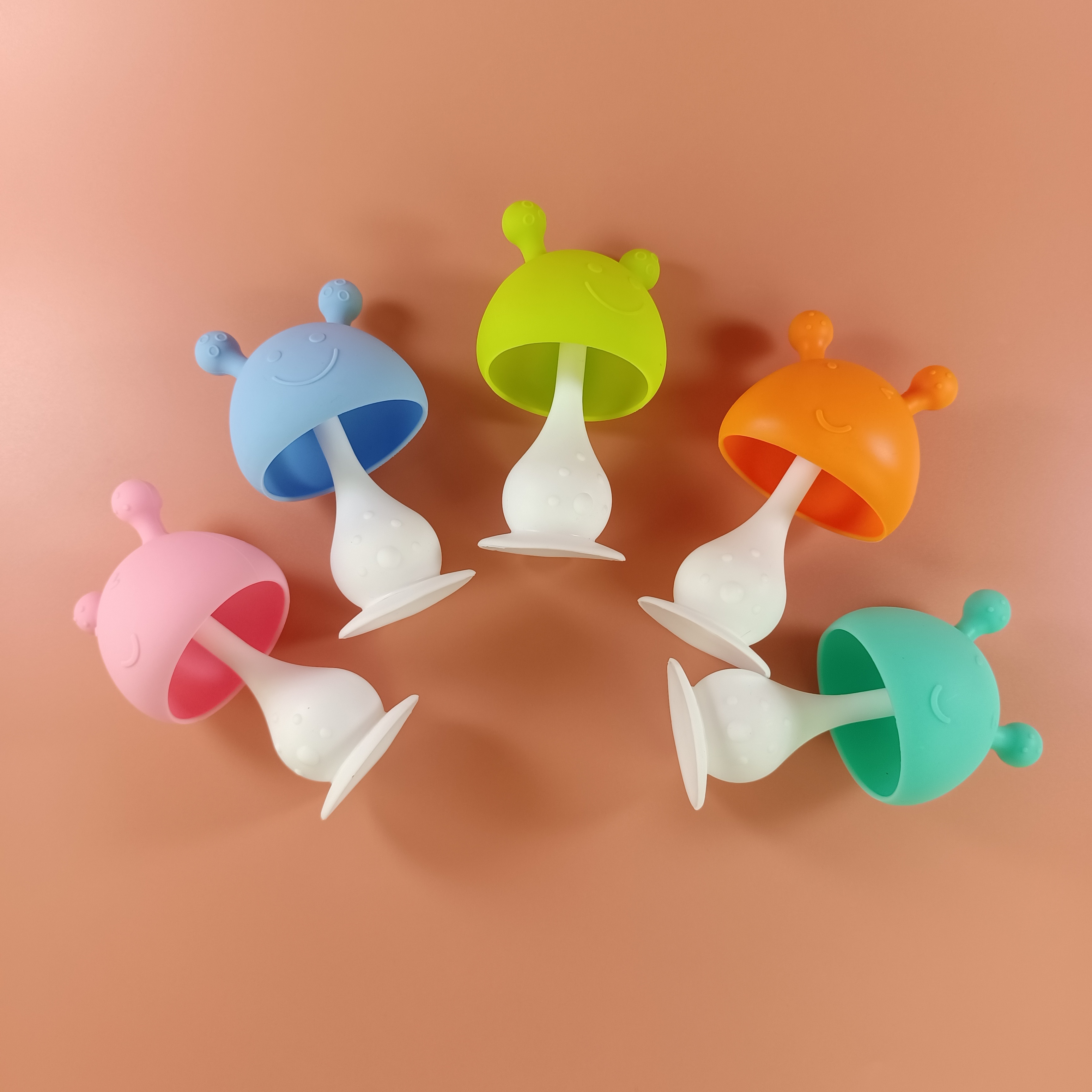 Amazon Supplier BPA Free Infant Mushroom Teething Toys Silicone Baby Teethers