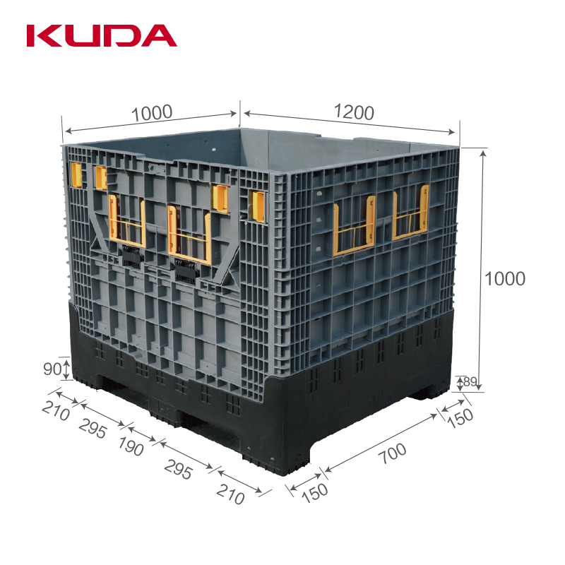 Kuda Plastic Pallet Box New PP Strong Industrial Warehouse Heavy Duty Ventilated Foldable Stackable 1200x1000x1000mm