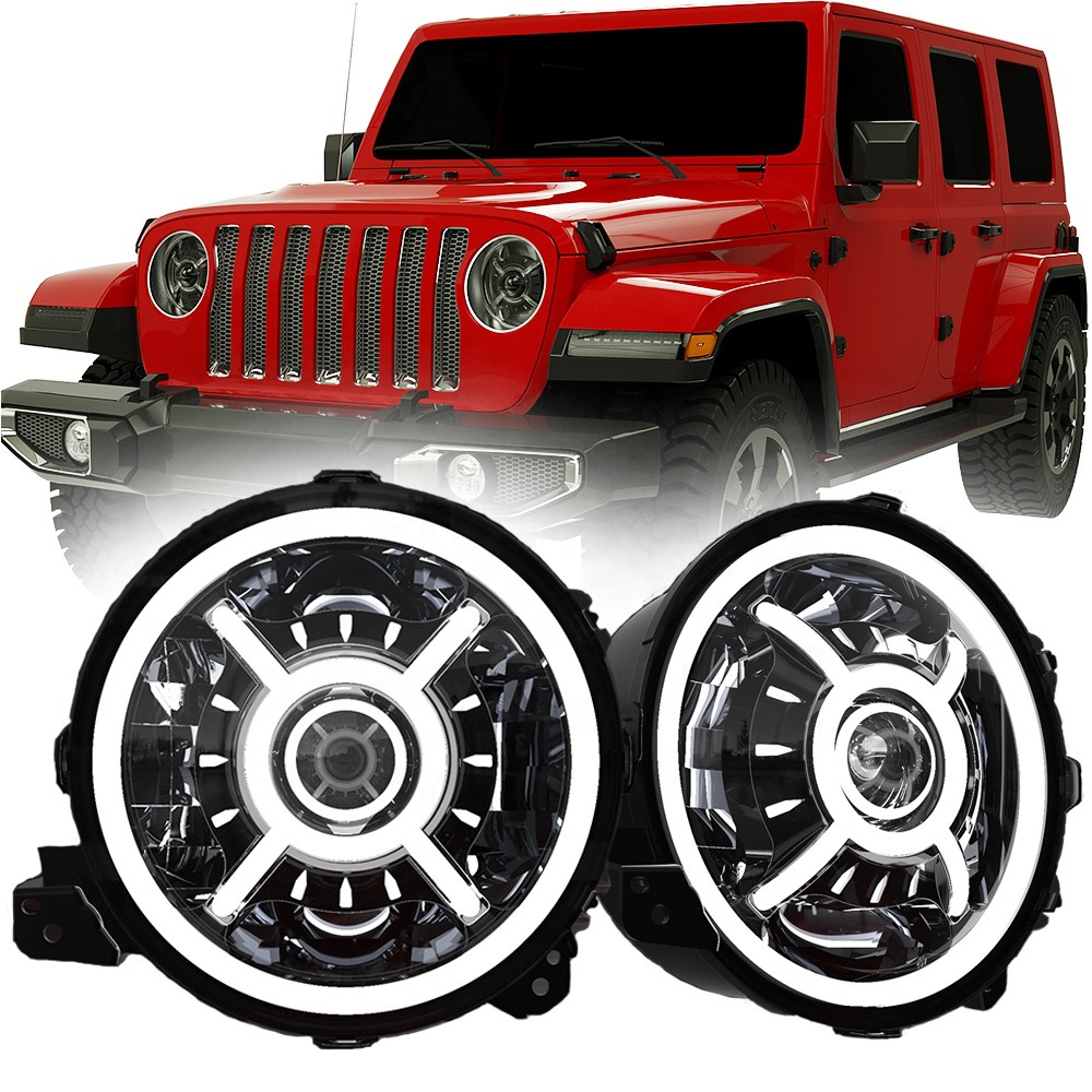 Фары для jeep jl, система автоматического освещения, 9 дюймов, круглые светодиодные фары с ореолом DRL для jeep wrangler JL 2018 + 9 дюймов, светодиодная фара