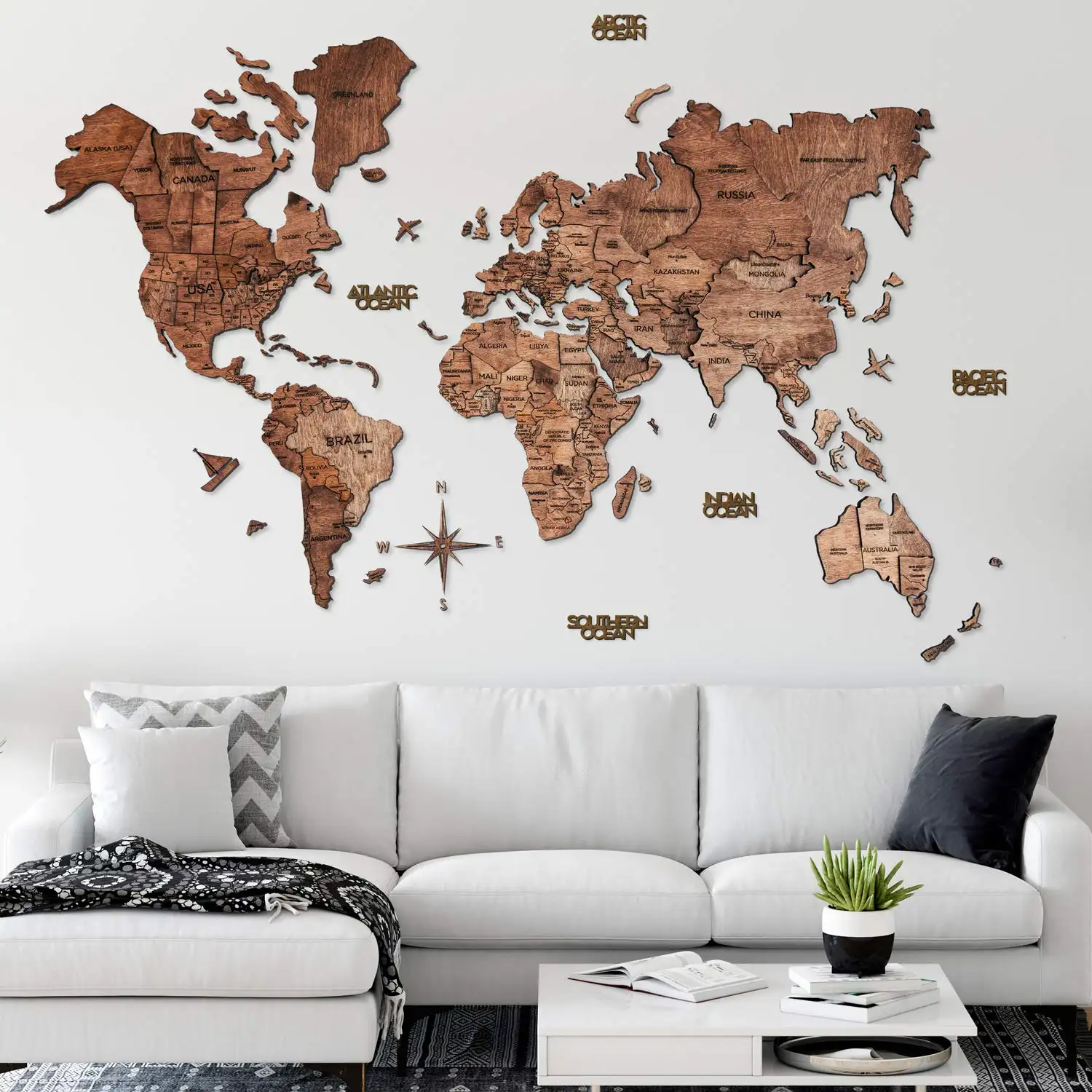 3D Wood World Map With Light Backboard World Travel Map Home Wall Decoration