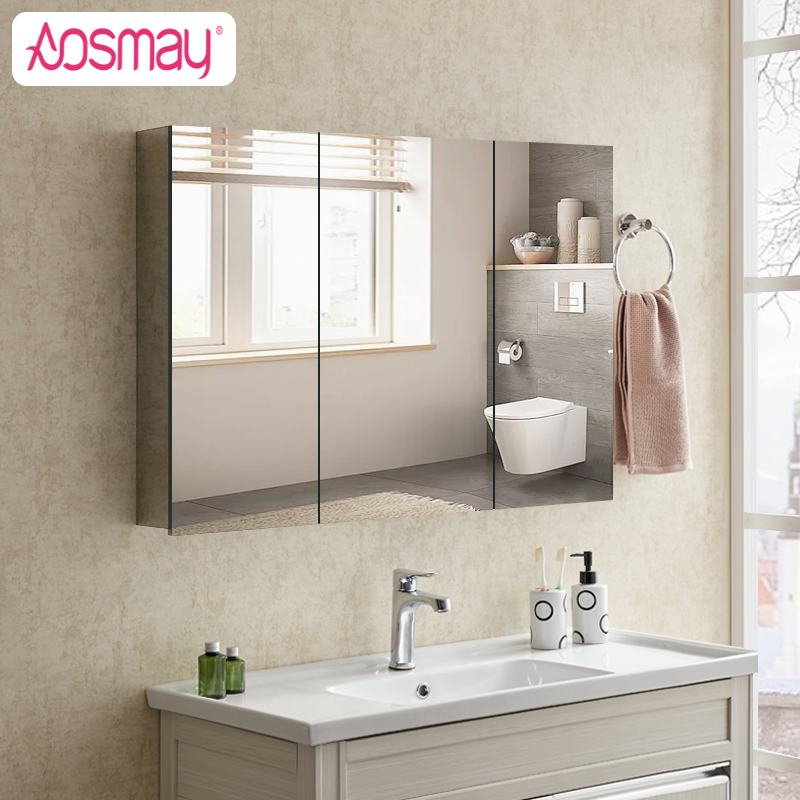 AOSMAY, 3 двери, зеркальный шкаф, прямоугольный медицинский шкаф из нержавеющей стали для ванной комнаты