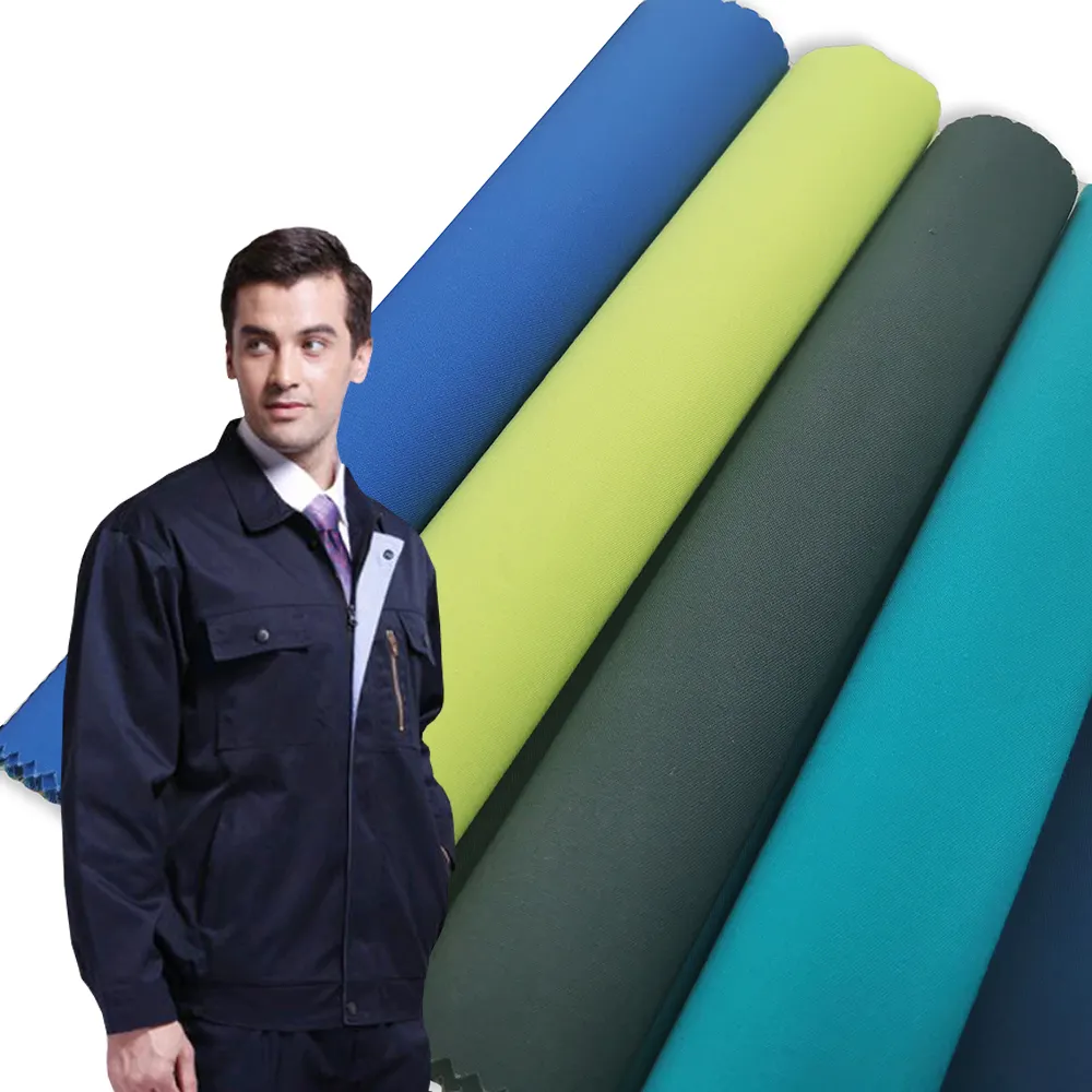 Whole sale twill workwear fabric 60 cotton 40 polyester for antistatic 240 gsm work wear fabric finishes
