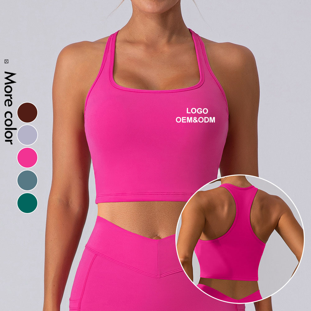 Summer Gym Clothes Running High Impact Racer back Yoga Top Workout Compression Square Collar Sports Bra For Women