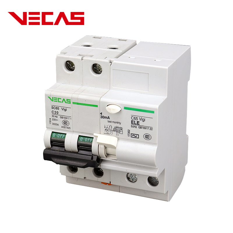 Защитный Автоматический выключатель от утечки VECAS, новая серия SC45 2P RCBO, миниатюрный переключатель остаточного тока RCCB 4P/32A 230/415 В