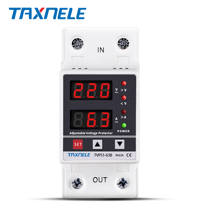 63A 230V din-рейка Регулируемая Защита от перенапряжения Защита от реле, цифровой электрический протектор напряжения