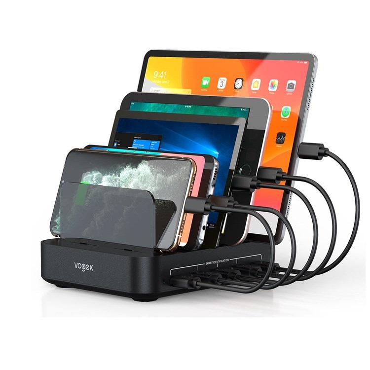 Оригинальное умное зарядное устройство 50 Вт с 5 USB-портами и кабелями