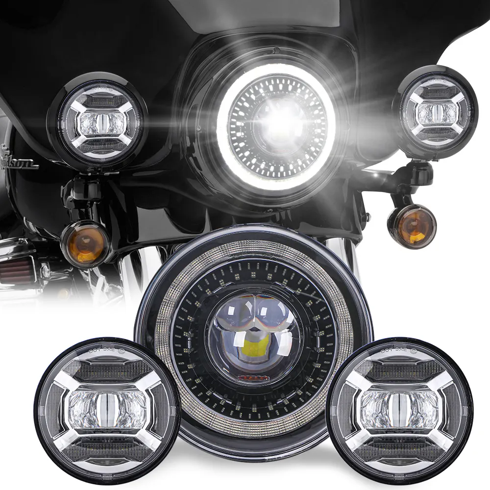 2022 Dragon Eyes Design Ip67 Car Motorcycle Projector Driving Lights Set 7" Headlight 4.5" Fog Light With Hi/Lo Beam For Harley