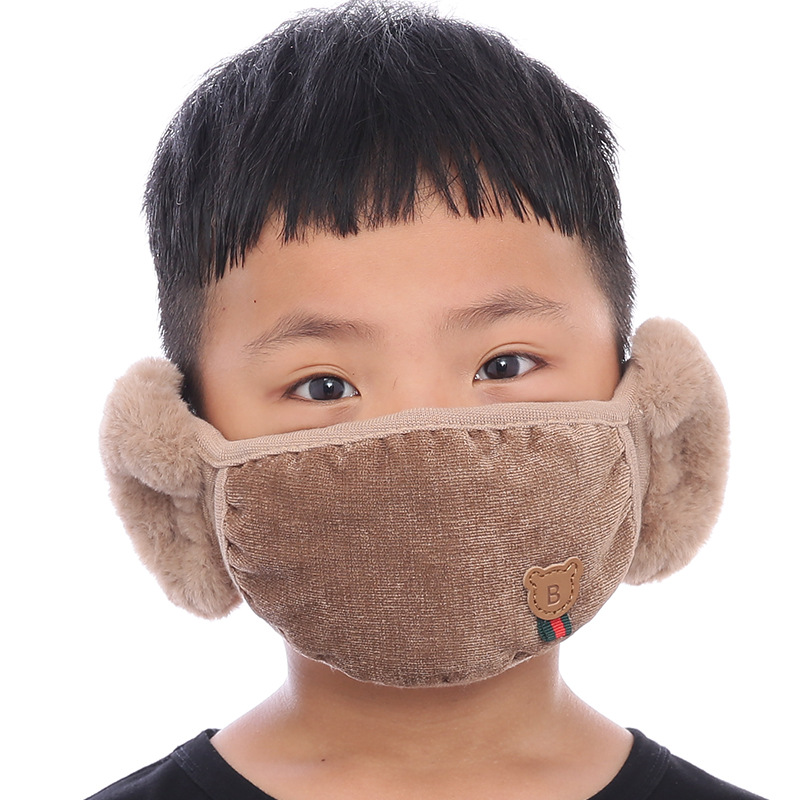 Winter boy's Ear Protection Plush Two-in-one Warm Earmuffs Riding Mask Plush Autumn Mouth-muffs Ear-cap Wrap Band Ear Warmer