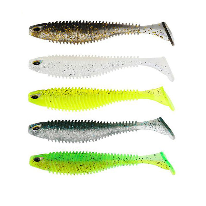 Wholesale 80mm 110mm Paddle Tail Swim baits Double Colors soft PVC worm lure