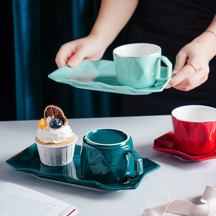 Nordic luxury gold rim tea cup and saucer cappuccino cup with dessert plate ethiopian coffee cup set