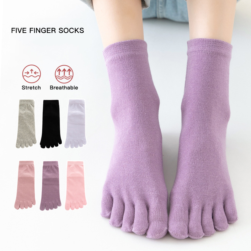 Five-finger Socks Women's Cotton Sweat-absorbing Mid-tube Split-toe Breathable Toe Socks Women's Cotton Socks