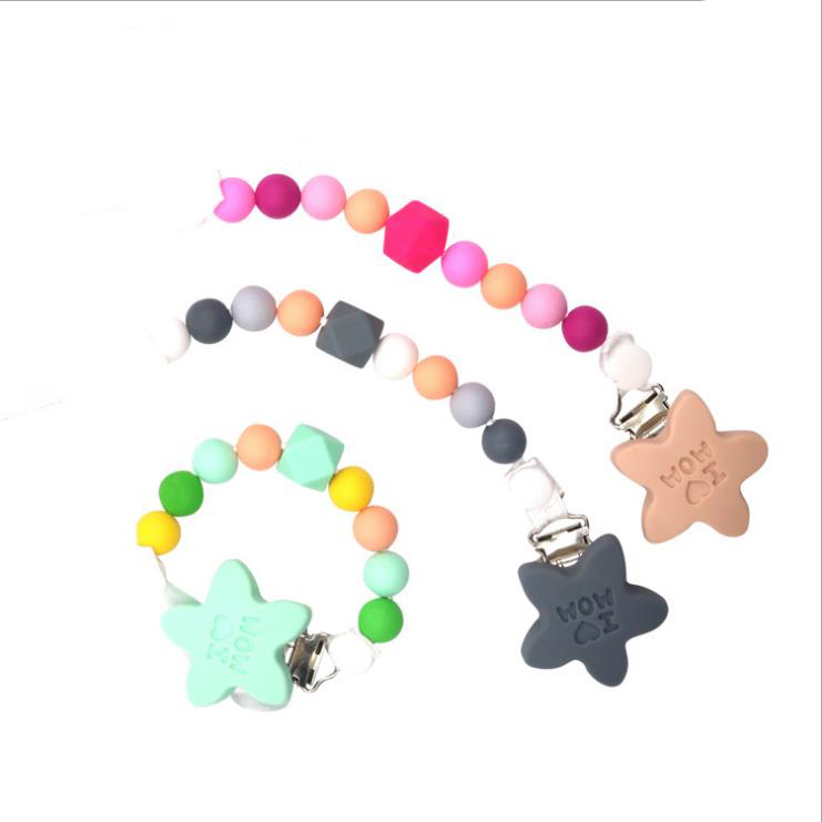 Popular Baby Pacifier Anti Loss Chain Tooth Glue Toy Food Grade Silicone Pacifier Clips Holder